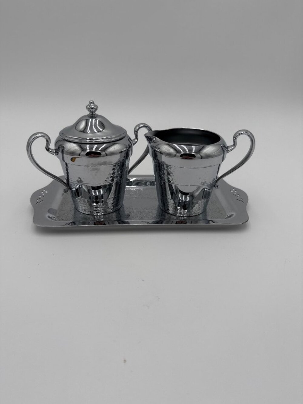 Vintage Cromwell Sugar Bowl Creamer Tray Set Chromium Serving